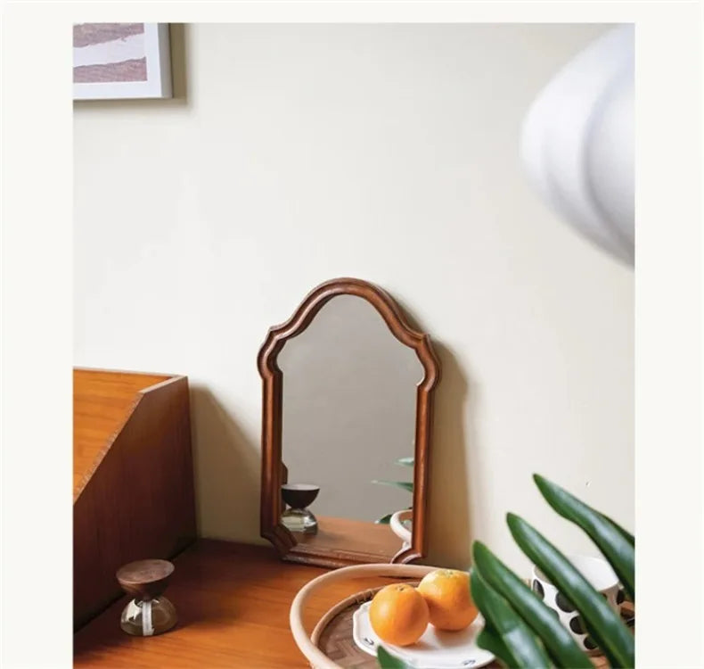 French Living Room Kitchen Decorative Mirrors Solid Wood Frame Homestay Makeup Mirror Retro Bedroom Wall-mounted Bathroom Mirror
