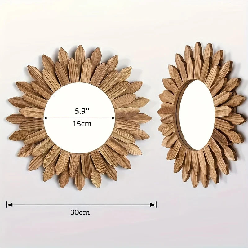 Bohemian Sunflower Style Mirror, Wall Mirror, Wooden Decorative Mirror, Bedroom Living Room Wall Mirror, Home Decoration