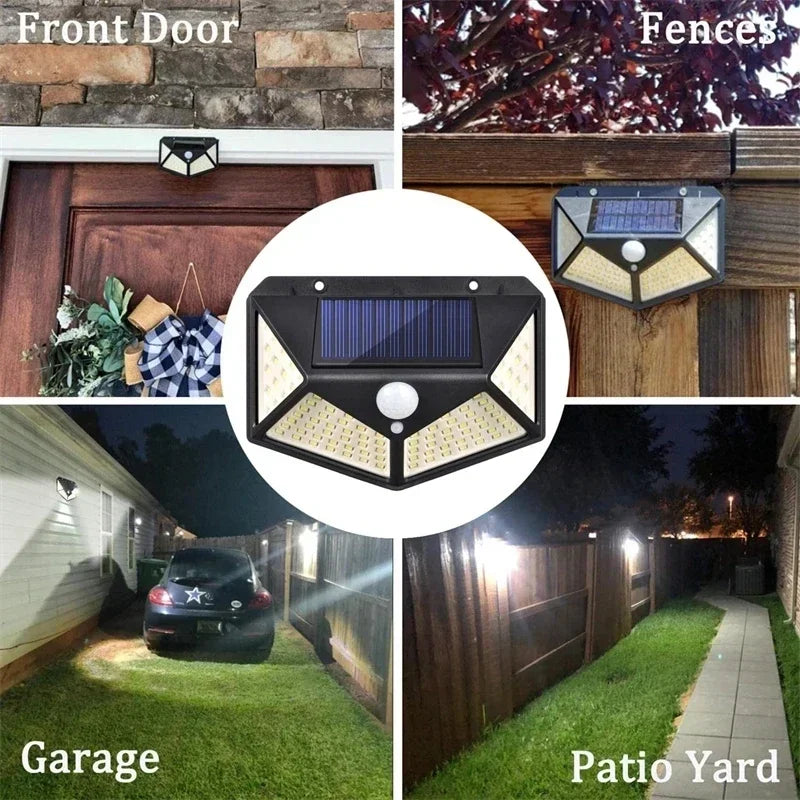 100 Led Solar Wall Lamp PIR Motion Sensor Outdoor Solar Street Light Garden Fence Lights IP65 Waterproof Solar Porch Wall Lamp
