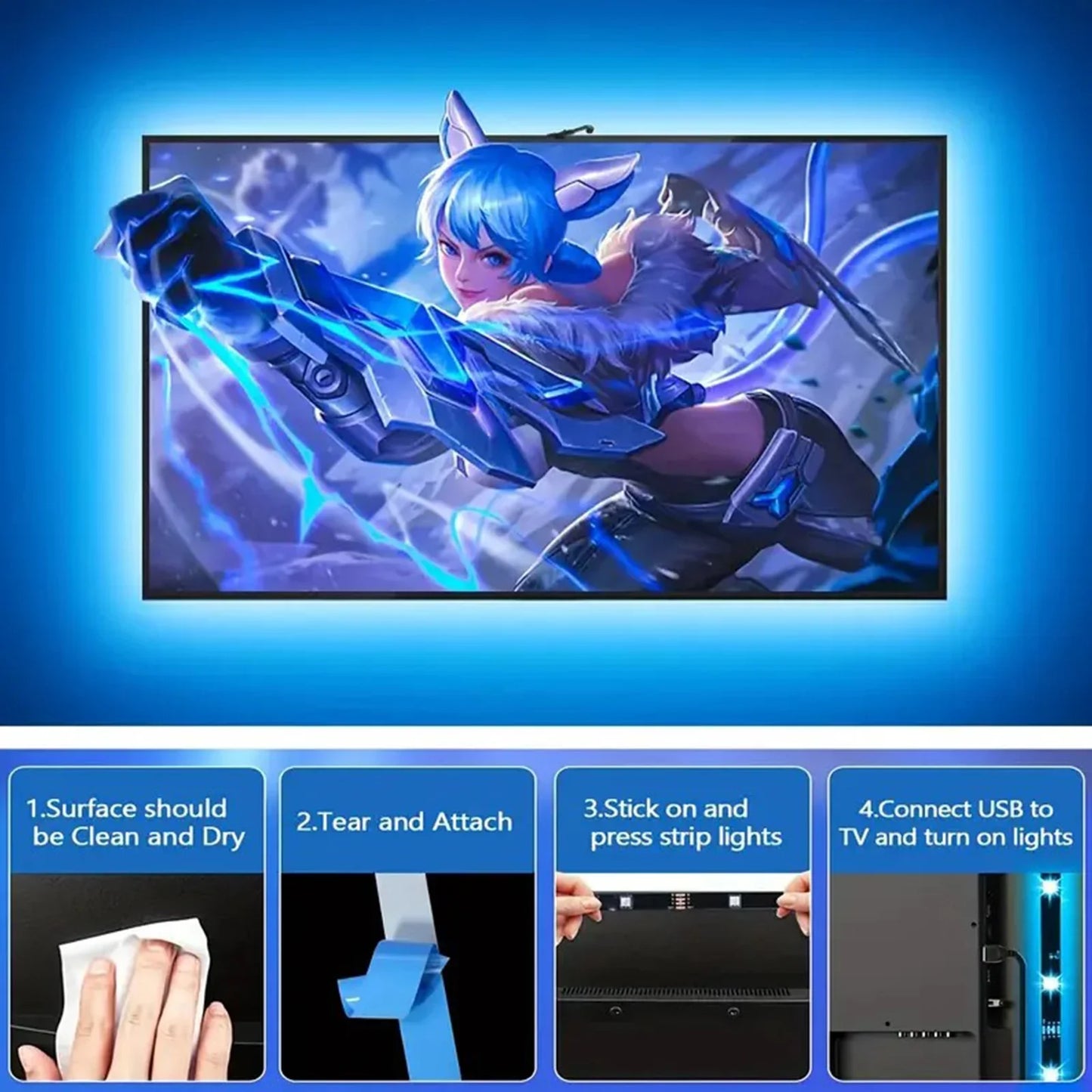 PC/TV Led Backlight RGBIC LED Strip Light with Color Picking Sensor App Control Music Sync Smart RGB Light for Gaming Atmosphere