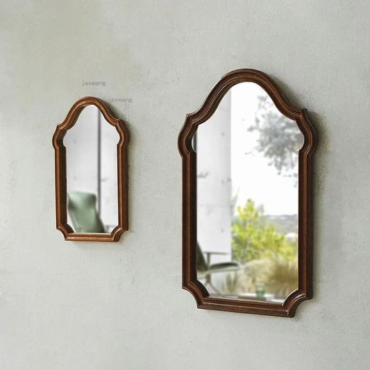 French Living Room Kitchen Decorative Mirrors Solid Wood Frame Homestay Makeup Mirror Retro Bedroom Wall-mounted Bathroom Mirror
