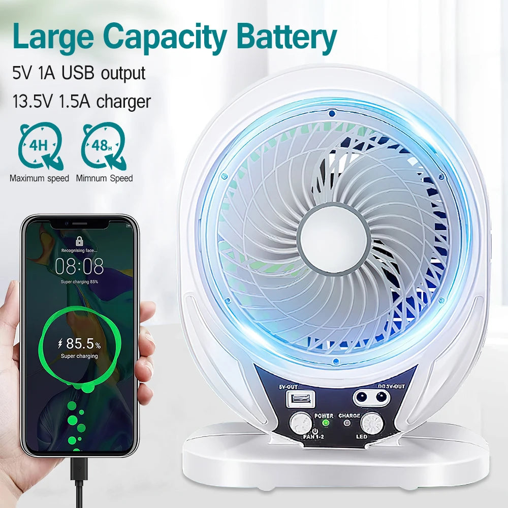 Solar Fan light Solar Powered AC DC Rechargeable Solar Fan with Solar Panel and LED Bulb light for Outdoor  LED Camping Lights