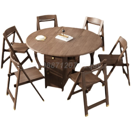 Foldable Dining Table Solid Wood Round Table 1.2m Multifunctional Dining Table And Chair Combination Furniture For Save Space