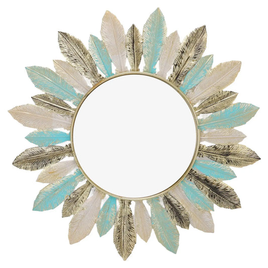 Vintage Boho Style Iron Art Makeup Mirror Feather Dressing Wall Mirror Home Decor for bedroom Bathroom
