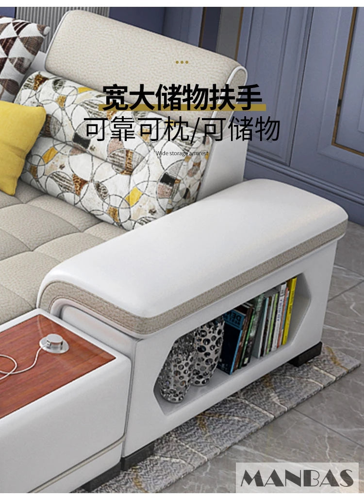 Big U-Shape Coth Living Room Sofa Sets with USB, Speaker, Stools,Bluetooth - Linlamlim Fabric Sectional Sofas for Home Furniture