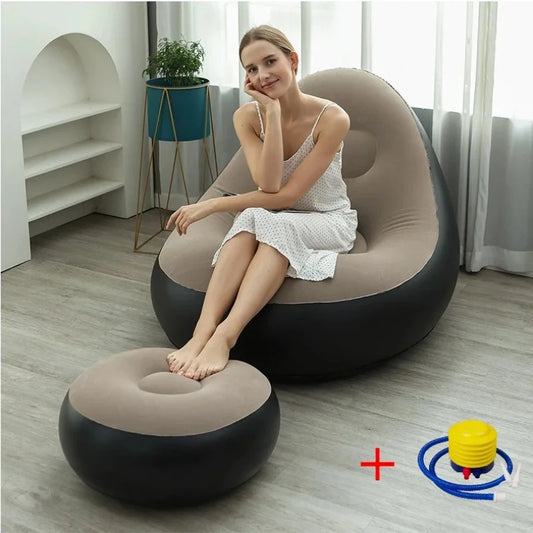 New Inflatable Leisure Bean Bag Sofa Lazy Sofa Set Outdoor Foldable Recliner Bed Fluffy Seat Tatami Footstool Bedroom Chair