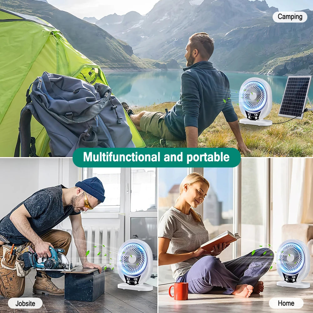 Solar Fan light Solar Powered AC DC Rechargeable Solar Fan with Solar Panel and LED Bulb light for Outdoor  LED Camping Lights