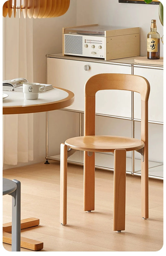 Nordic Beech Solid Wood Plywood Dining Stackable Vintage Curved Rey Backrest Swiss Chair