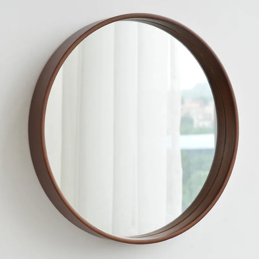 35cm Korean Style Wood Mirror for Decorate Bedroom Hanging Nordic Simple Mirror Girl Makeup Mirror Round Wall Walnut Mirror