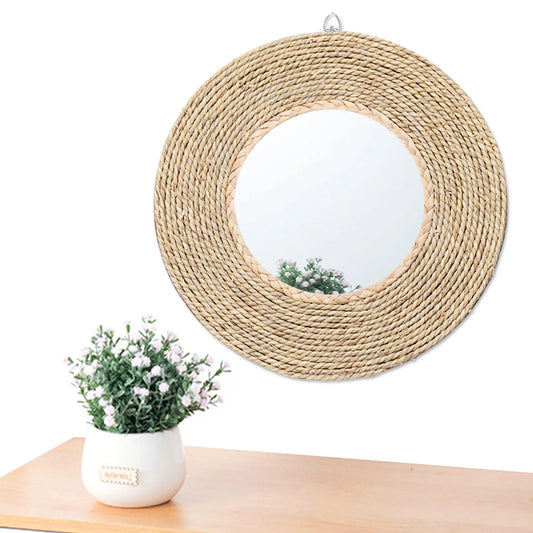Boho Round Wall Mirror Vintage Mirror Wall Mirror Round Decorative Wall Mirror Wall Decor Circle Mirror Rattan Farmhouse Decor