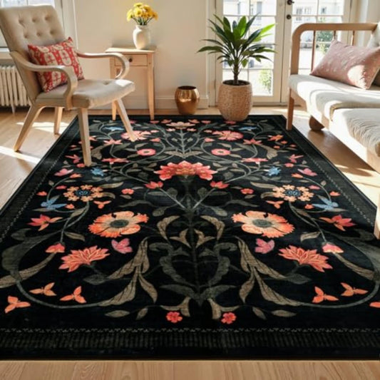 Vintage Flowers and Plants Inspired Boho Print Rug Home Decor Colorful Washable NonSlip Carpet for Bedroom Living Room FloorMat