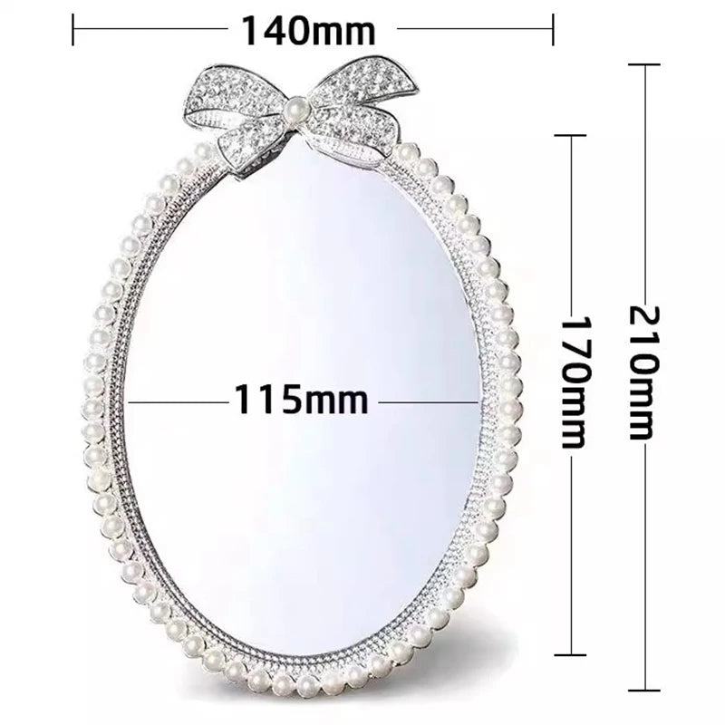 7-inch Single Face Pearl Decor Metal Frame Silver Plated Tabletop Makeup Mirror Decorative Mirrors For Fashion Room Decor J16