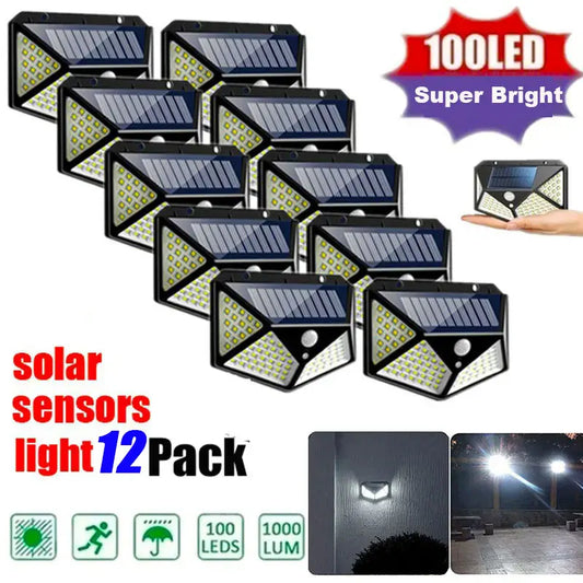 100 Led Solar Wall Lamp PIR Motion Sensor Outdoor Solar Street Light Garden Fence Lights IP65 Waterproof Solar Porch Wall Lamp