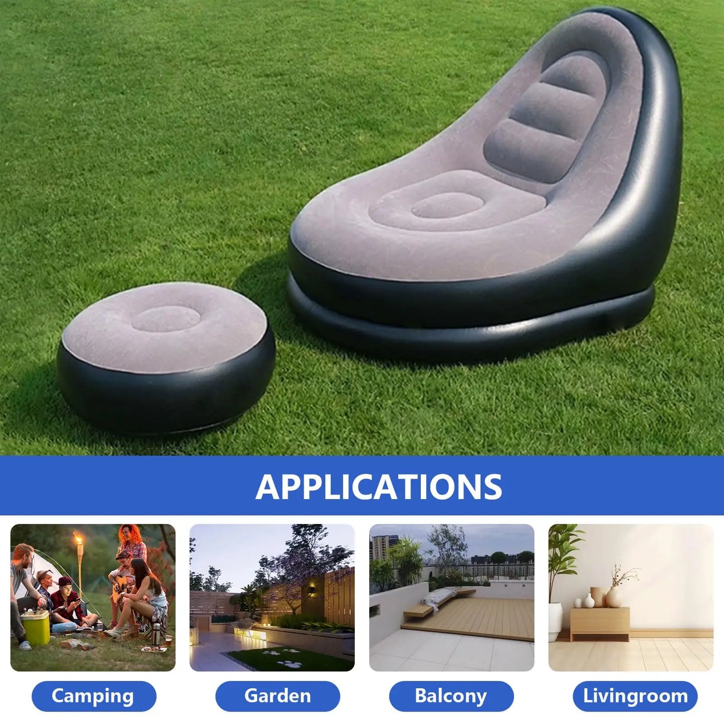 New Inflatable Leisure Bean Bag Sofa Lazy Sofa Set Outdoor Foldable Recliner Bed Fluffy Seat Tatami Footstool Bedroom Chair