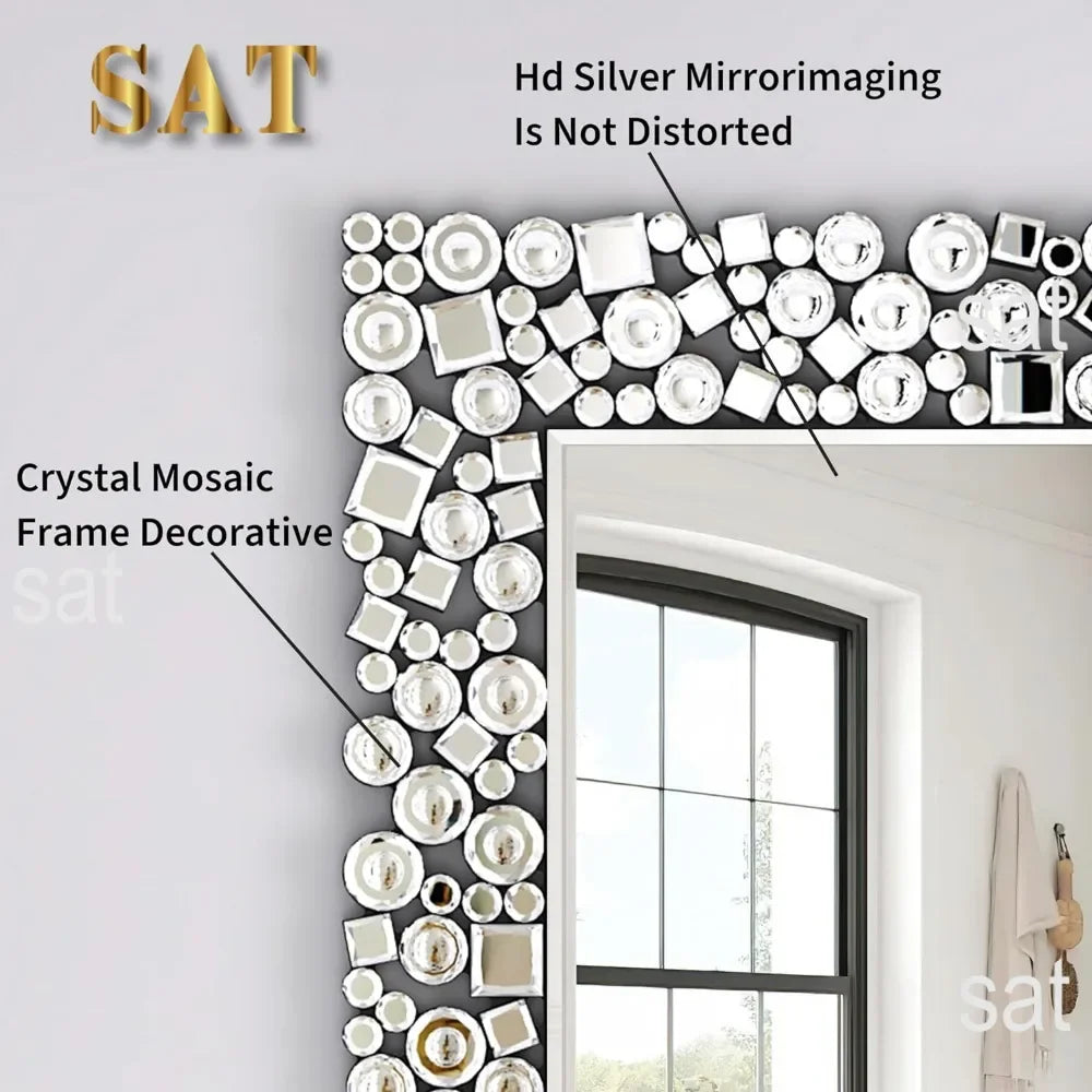 Crystal Crush Diamond Wall Mirror, 46.5 x 30.5 Inch Silver Mirror for Wall Decor, Large Wall Mirrors for Living Room, Bathroom