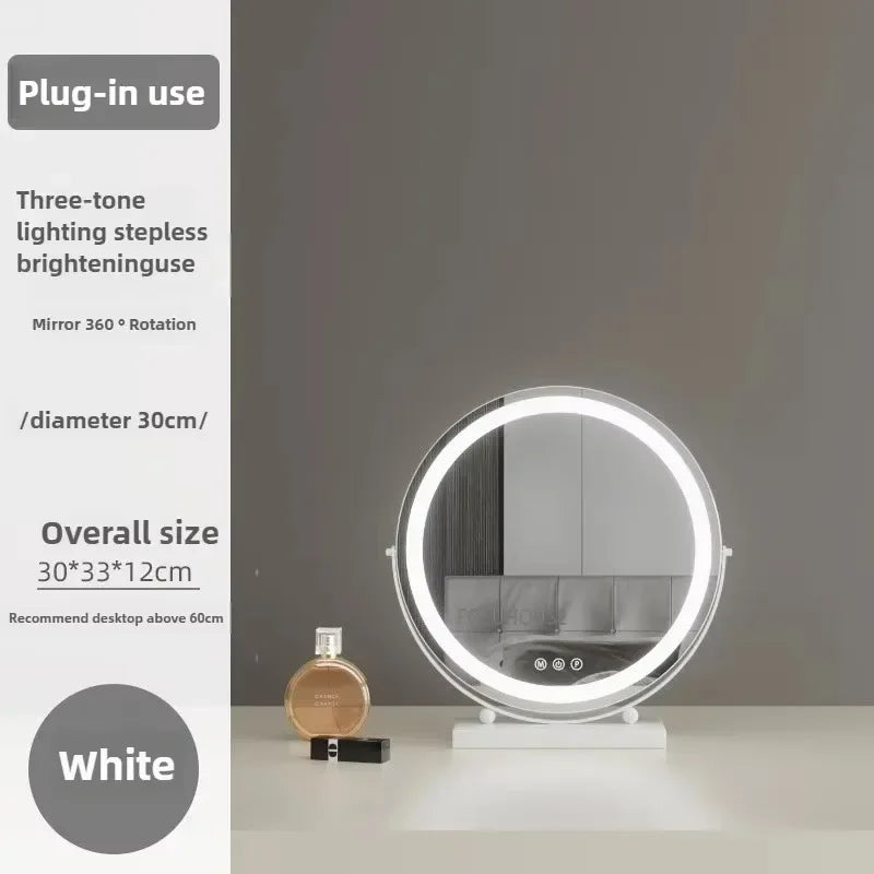 Modern Bedroom Dressing Table Round Mirrors Light Luxury Makeup Mirror with LED Light Desktop Fill Light Charging Smart Mirror