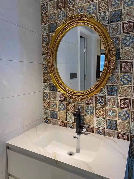 French medieval style bathroom mirror wall decorative mirror black oval