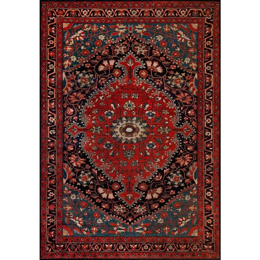 Oriental Medallion Red Area Rug Rustic Mid Century Modern Small Red Dark Blue Carpet Rugs for Living Room Bedroom Dining Room