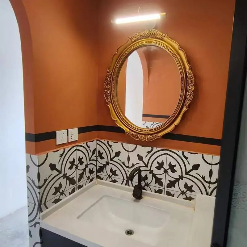 French medieval style bathroom mirror wall decorative mirror black oval