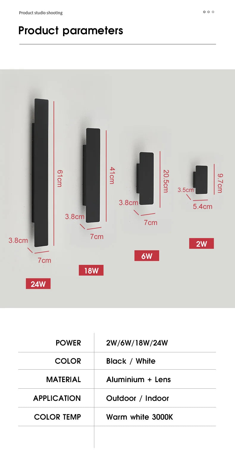 Outdoor Waterproof Wall Lamps Strip Aluminum Wall Lights 18W LED Black Wall Lamp Bedroom Exterior Outdoor Lighting Fixtures