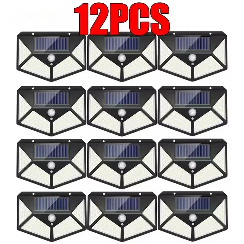 100 Led Solar Wall Lamp PIR Motion Sensor Outdoor Solar Street Light Garden Fence Lights IP65 Waterproof Solar Porch Wall Lamp