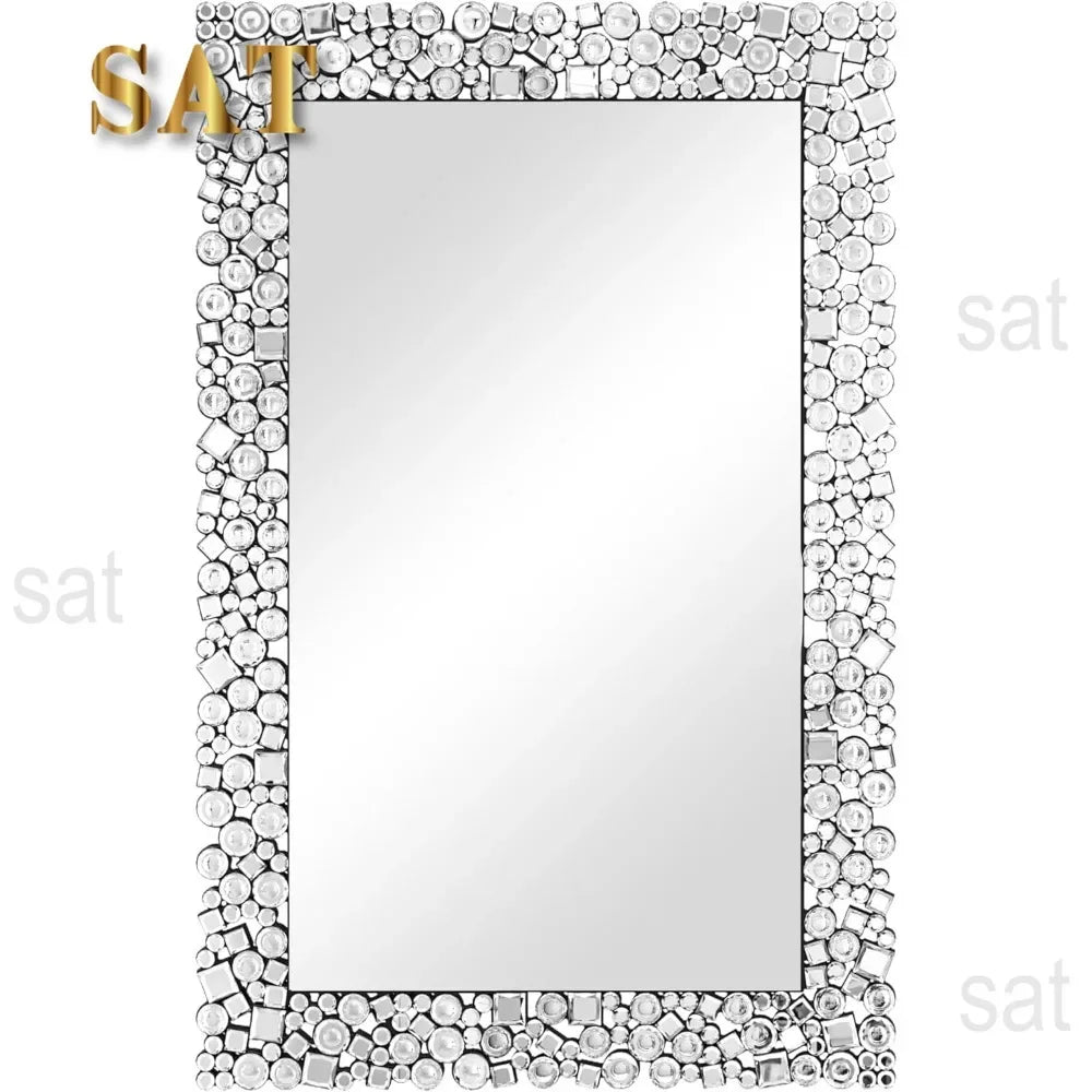 Crystal Crush Diamond Wall Mirror, 46.5 x 30.5 Inch Silver Mirror for Wall Decor, Large Wall Mirrors for Living Room, Bathroom