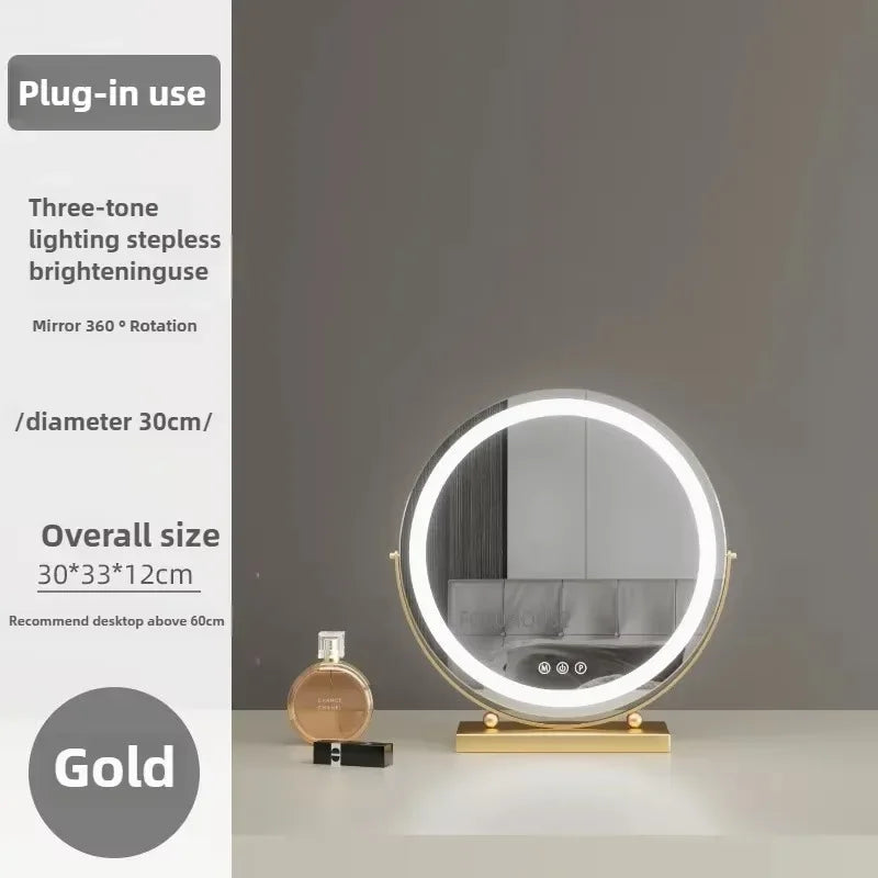 Modern Bedroom Dressing Table Round Mirrors Light Luxury Makeup Mirror with LED Light Desktop Fill Light Charging Smart Mirror