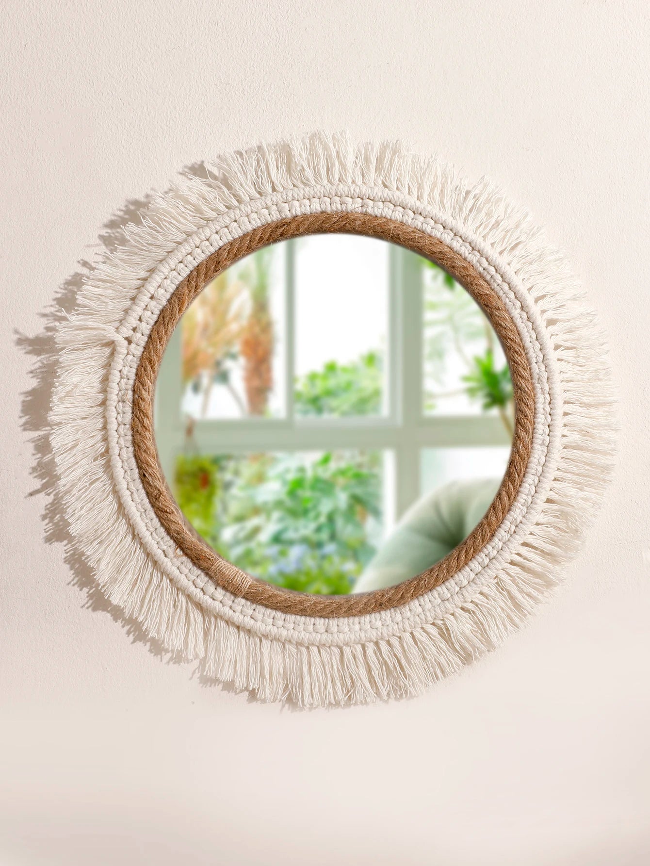 Boho Hand Woven Wall Hanging Tapestry Home Decorative Mirrors Nordic Wall Mirrors Decoration Bedroom Living Room Crafts Decor