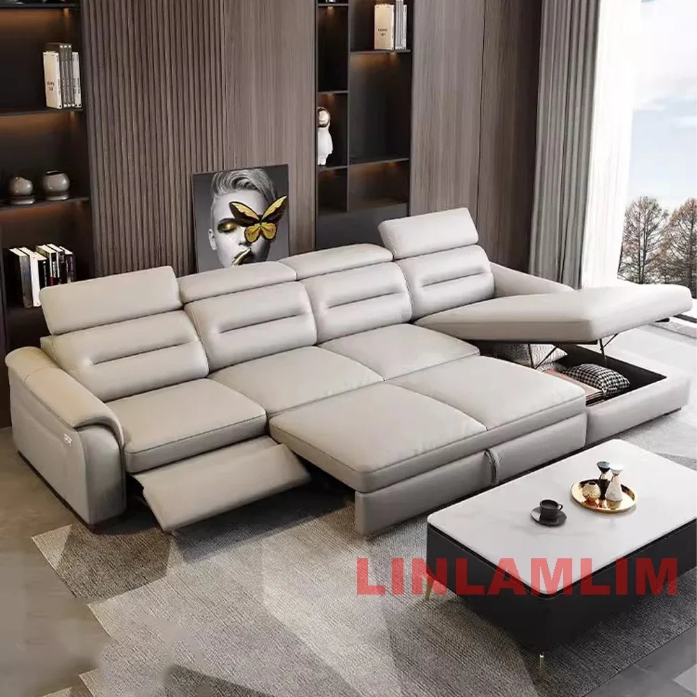 MINGDIBAO Multifunctional Convertible Sofa Bed With Eletric Recliner, Folding Sofa Cama With Power Reclining Seats & Storage Box