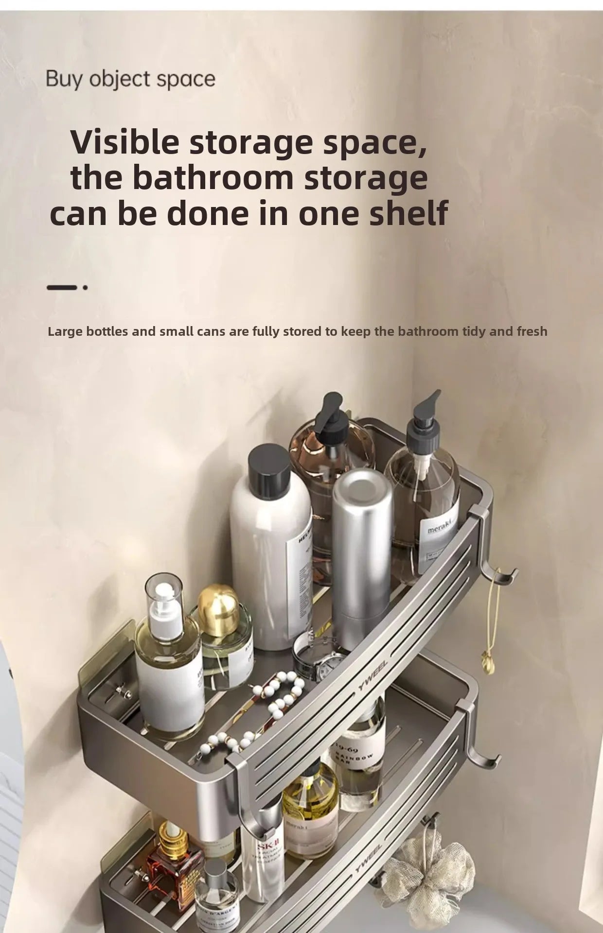 Bathroom storage shelf Bathroom toilet washstand Hand washing bathroom shower gel Wall storage shelf free of holes