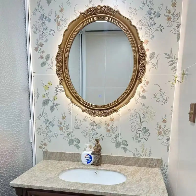 French medieval style bathroom mirror wall decorative mirror black oval