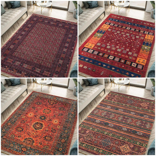 Luxurious Red Vintage Print Carpet Elegant Non Slip Rug for Living Room Bedroom Classic Floor Mat Home Decor Easter Festivals