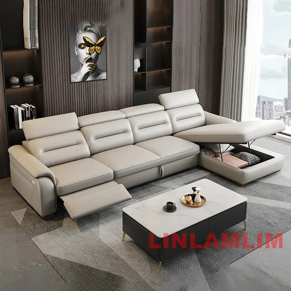 MINGDIBAO Multifunctional Convertible Sofa Bed With Eletric Recliner, Folding Sofa Cama With Power Reclining Seats & Storage Box