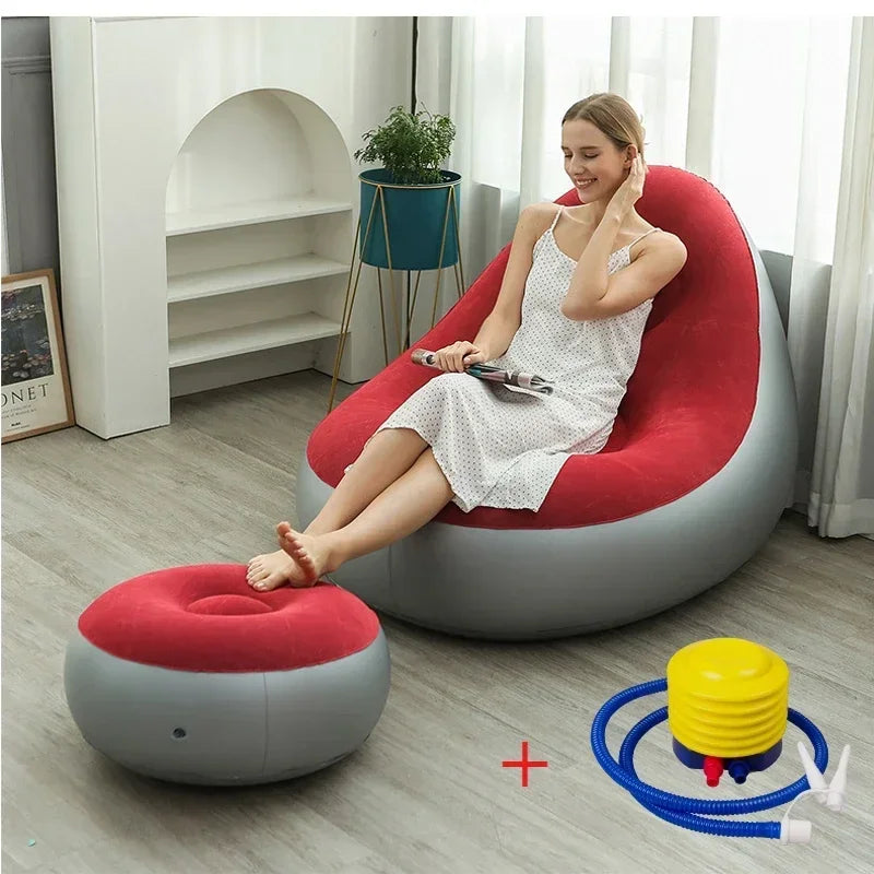 New Inflatable Leisure Bean Bag Sofa Lazy Sofa Set Outdoor Foldable Recliner Bed Fluffy Seat Tatami Footstool Bedroom Chair