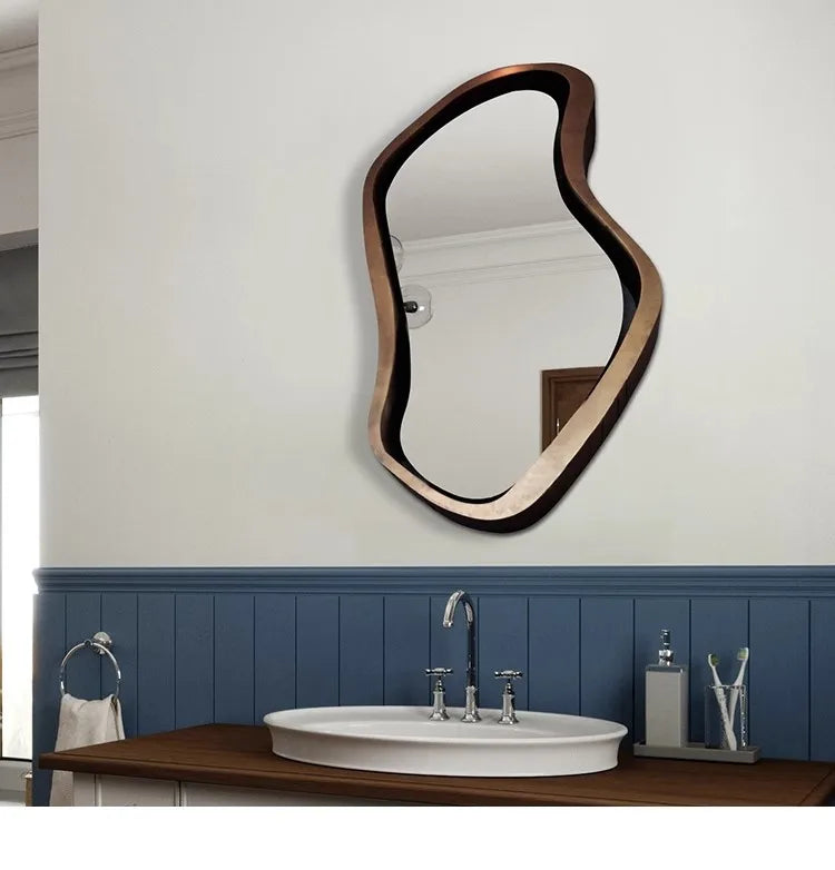 Nordic Minimalism Style Wall-Hanging Mirror Home Decoration Bathroom Makeup Mirror Creative Irregular Shape LED Light Hd Mirror