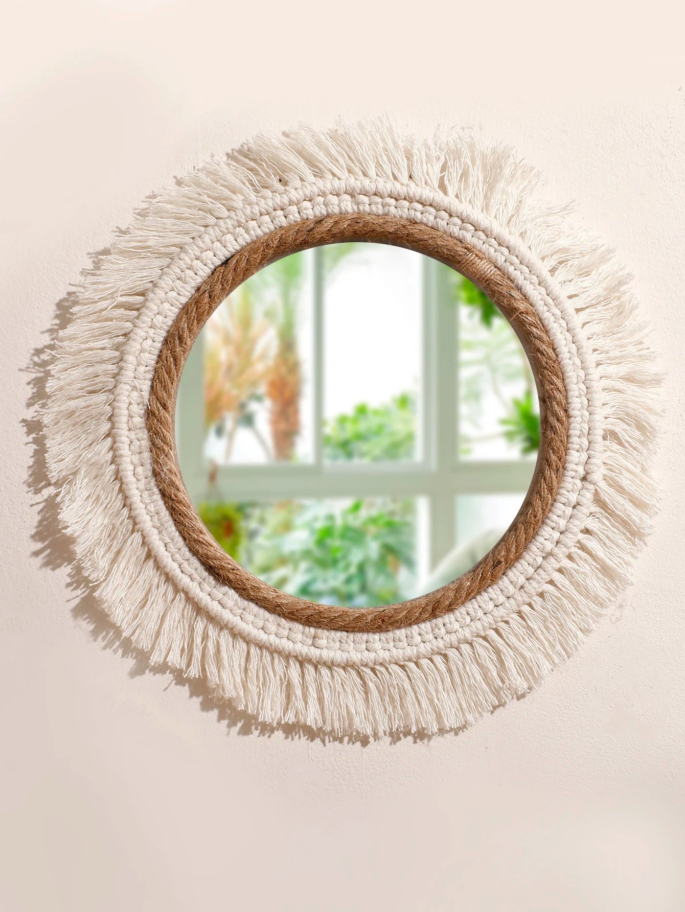 Boho Hand Woven Wall Hanging Tapestry Home Decorative Mirrors Nordic Wall Mirrors Decoration Bedroom Living Room Crafts Decor