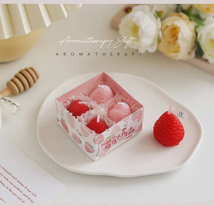 Strawberry Aromatherapy Candle with Hand Gift Gift Box Gift Birthday Gift Handmade Small Wax Candle Candles Home Decoration